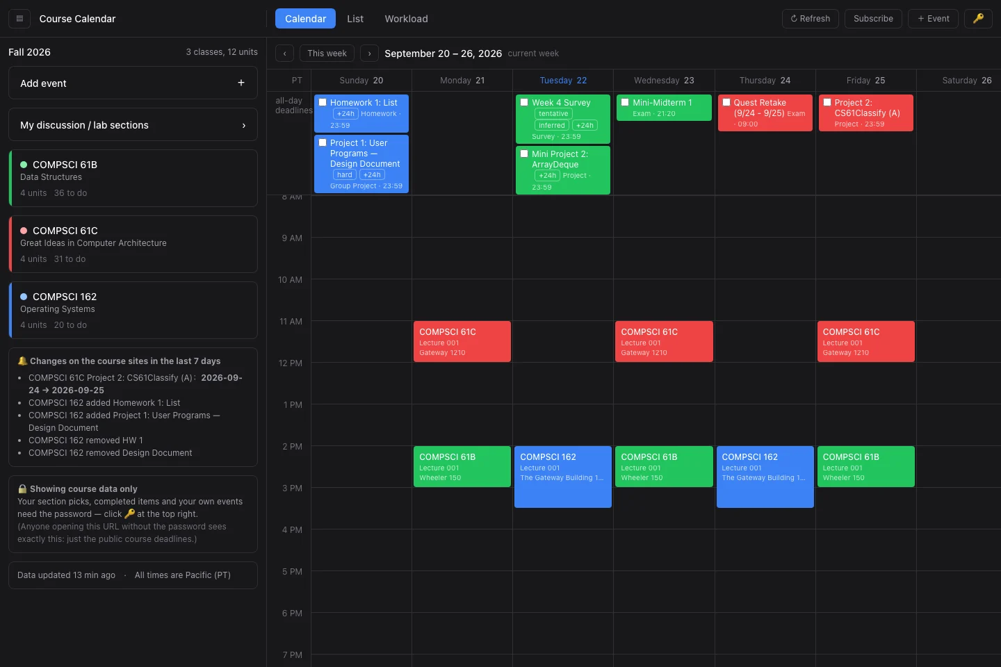 Schedule Planner — A screenshot of the live project, captured September 2026.